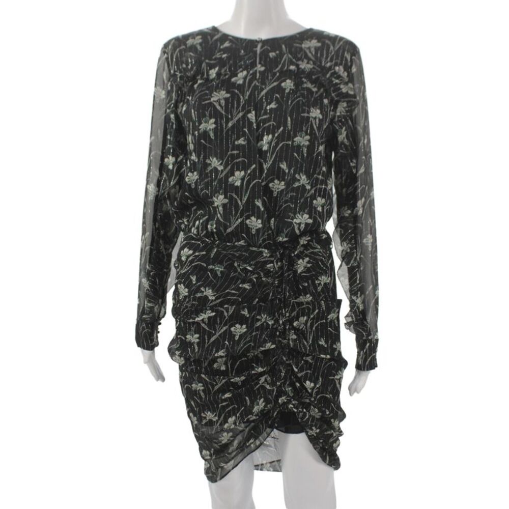 Veronica Beard Women Wrap Dress Black Floral Long Sleeve Silk Size 4